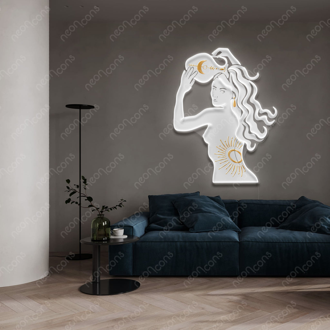 "Aquarius Goddess" LED Neon x Print x Reflective Acrylic by Neon Icons