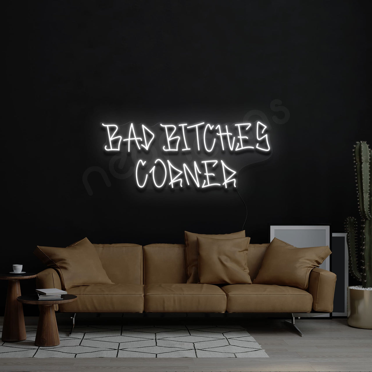 "Bad Bitches Corner" Neon Sign 60cm (2ft) / White / LED by Neon Icons