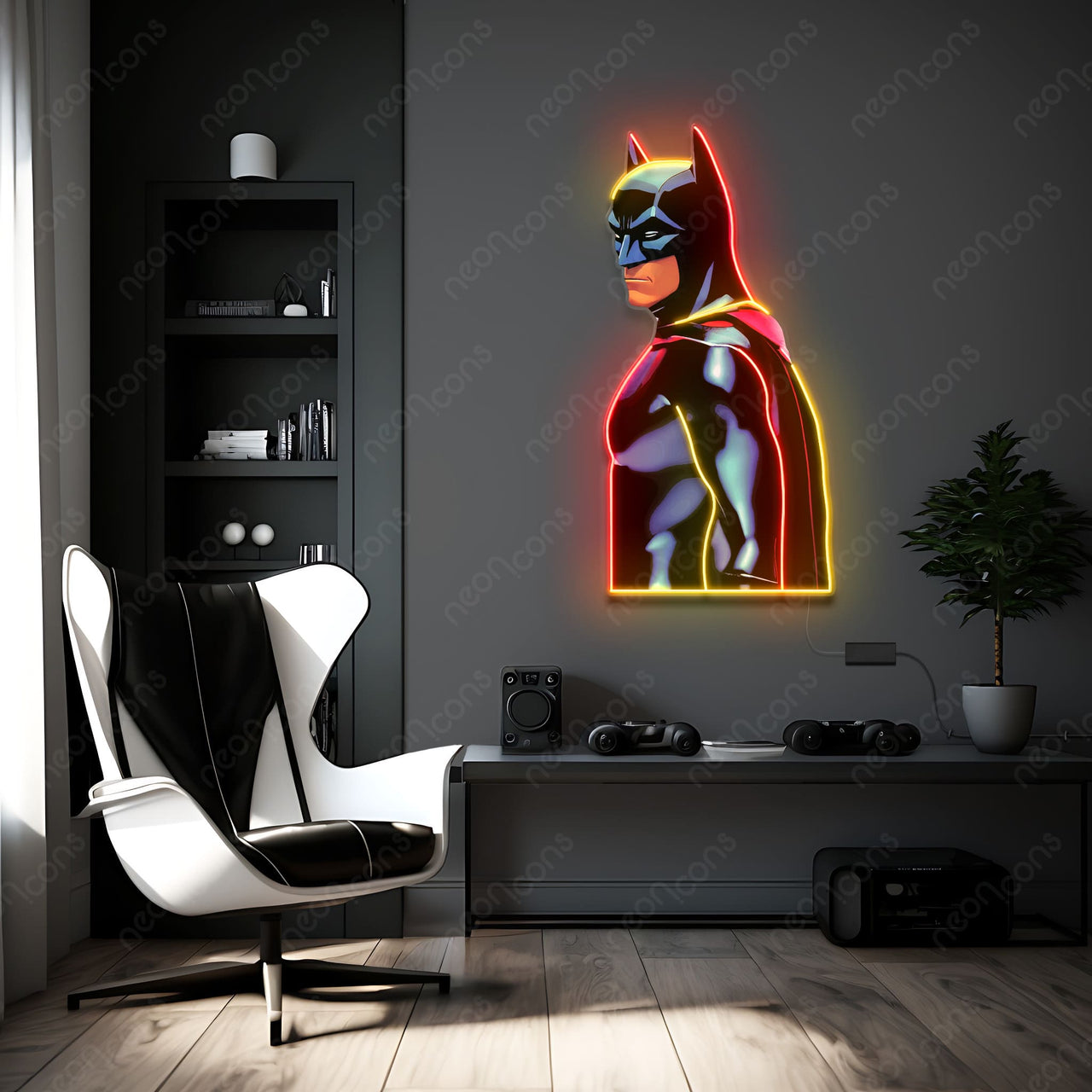 "Caped Crusader" Neon x Acrylic Artwork by Neon Icons