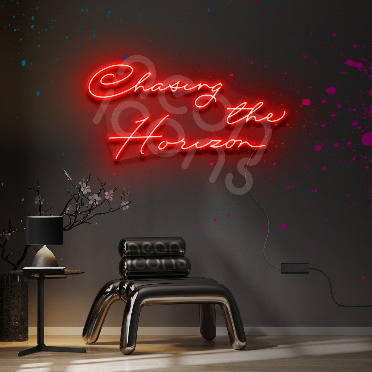 "Chasing the Horizon" Neon Sign 3ft x 1.5ft / Red / LED Neon by Neon Icons