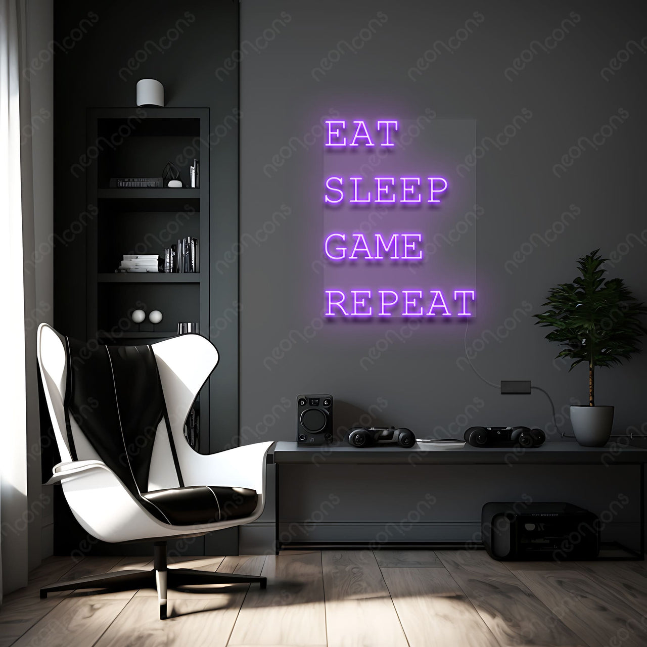 "Eat Sleep Game Repeat" Neon Sign by Neon Icons