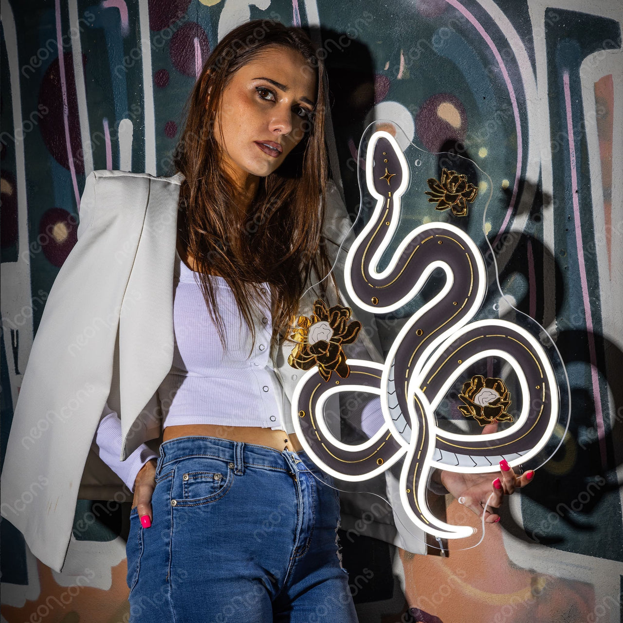 "Floral Serpent" LED Neon x Print x Reflective Acrylic by Neon Icons
