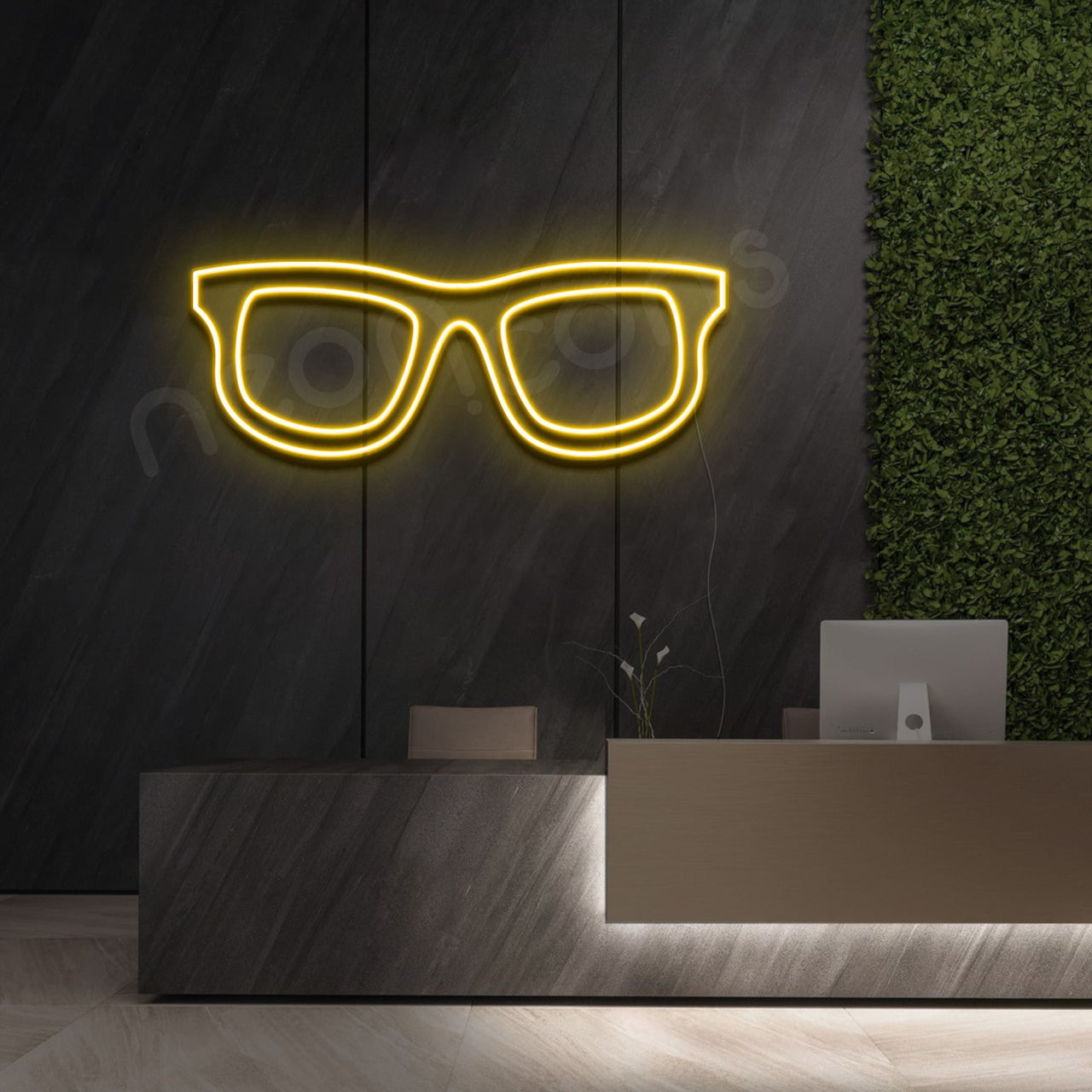 "Glasses" Neon Sign 40cm (1.3ft) / Yellow / LED by Neon Icons