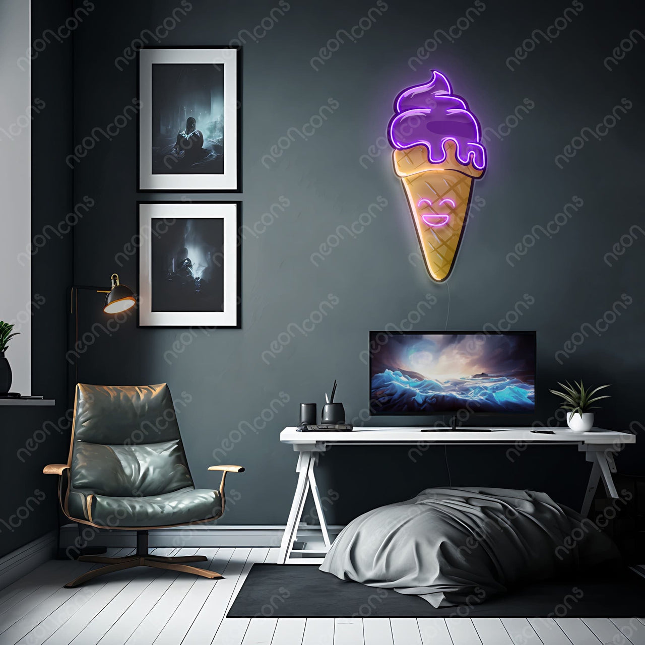 "Happycream Cone" LED Neon x Print by Neon Icons