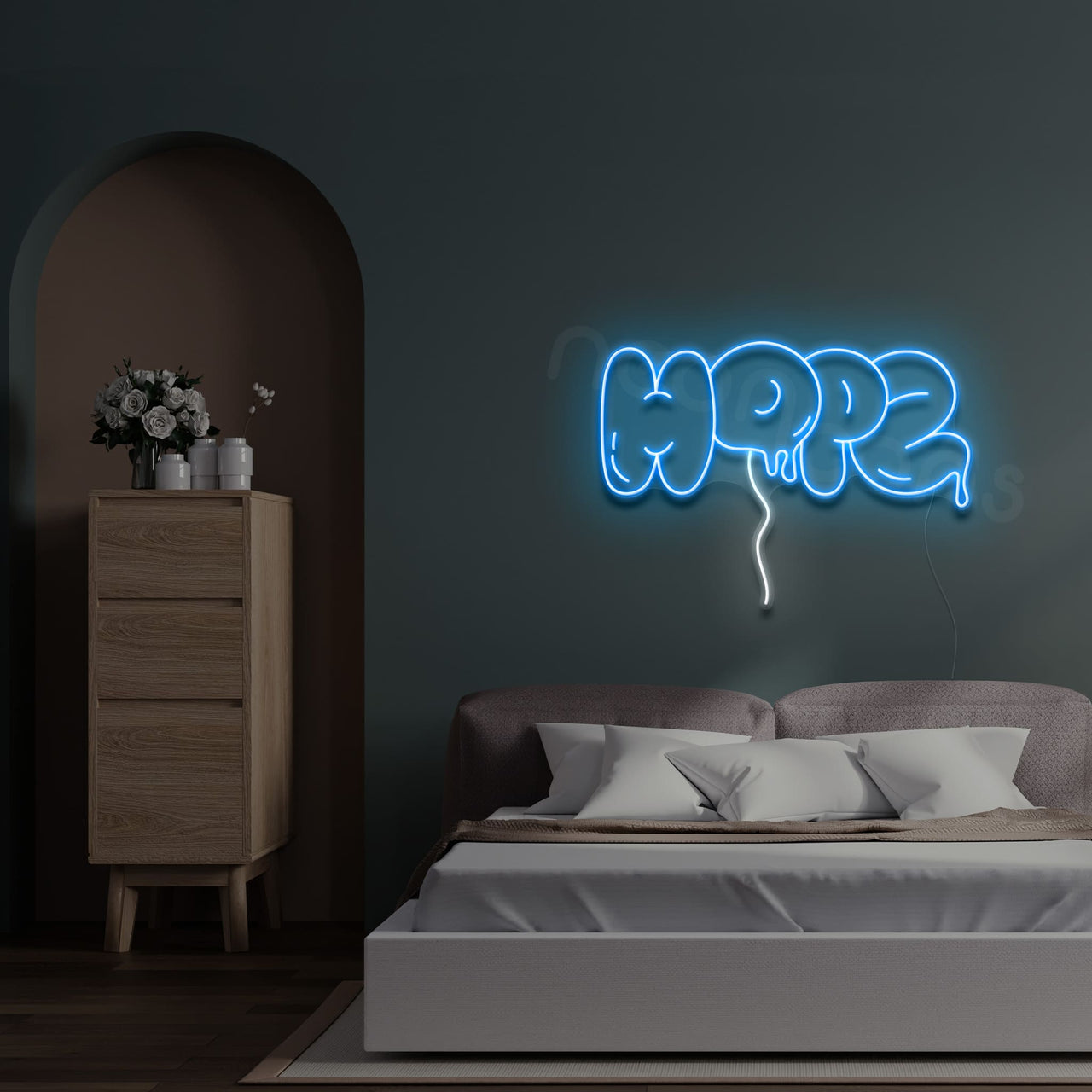 "Hope" Neon Sign 60cm (2ft) / Ice Blue / LED by Neon Icons