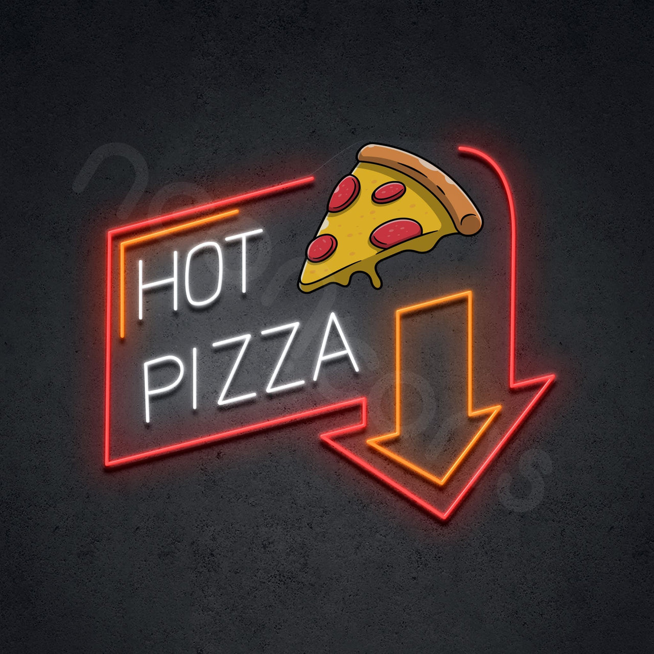 "Hot Pizza" LED Neon x Acrylic Print 60cm (2ft) / White & Red & Orange / LED Neon x Acrylic Print by Neon Icons