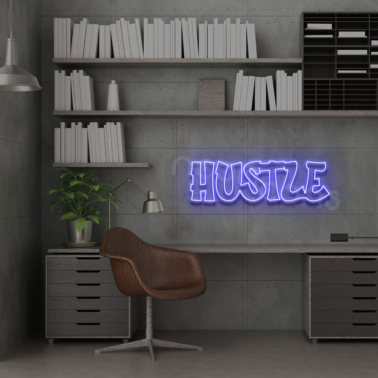 "Hustle" Neon Sign 60cm (2ft) / Blue / LED by Neon Icons