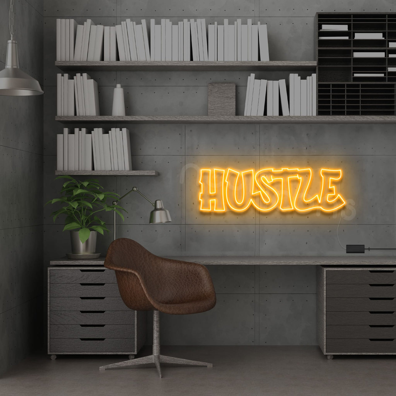 "Hustle" Neon Sign 60cm (2ft) / Orange / LED by Neon Icons