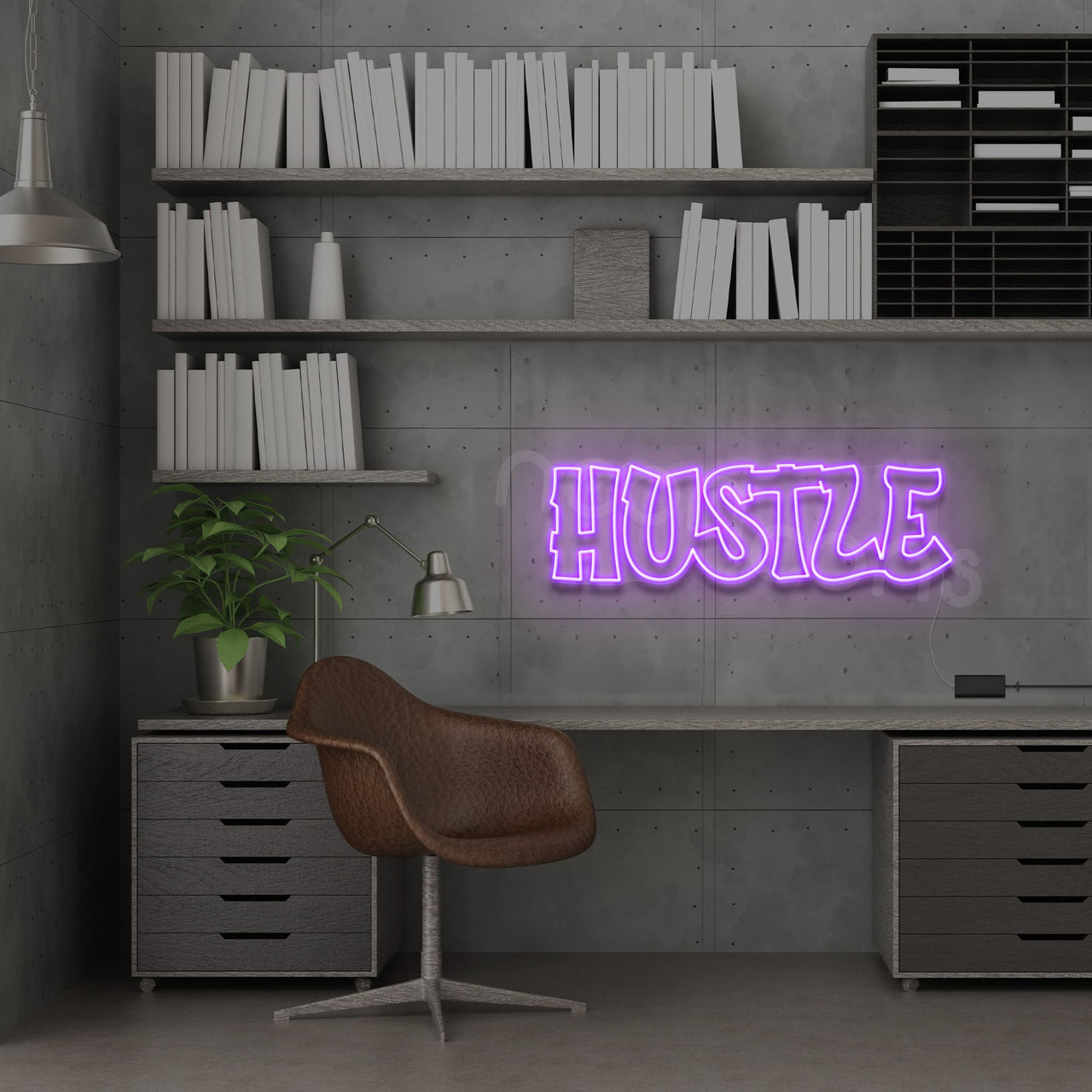 "Hustle" Neon Sign 60cm (2ft) / Purple / LED by Neon Icons