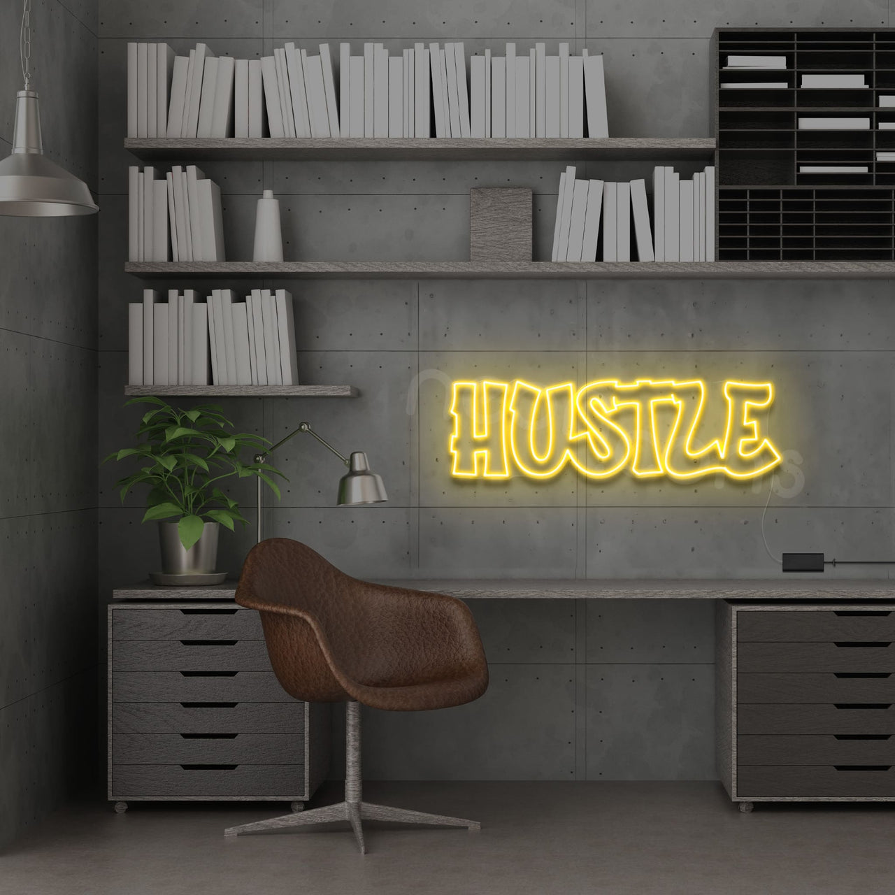 "Hustle" Neon Sign 60cm (2ft) / Yellow / LED by Neon Icons