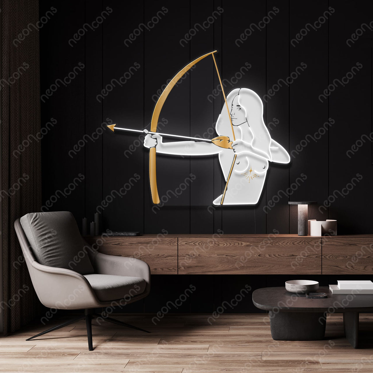 "Sagittarius Goddess" LED Neon x Print x Reflective Acrylic by Neon Icons