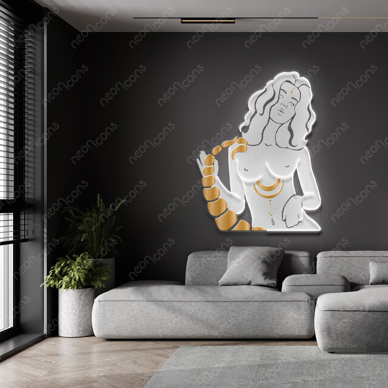 "Scorpio Goddess" LED Neon x Print x Reflective Acrylic by Neon Icons