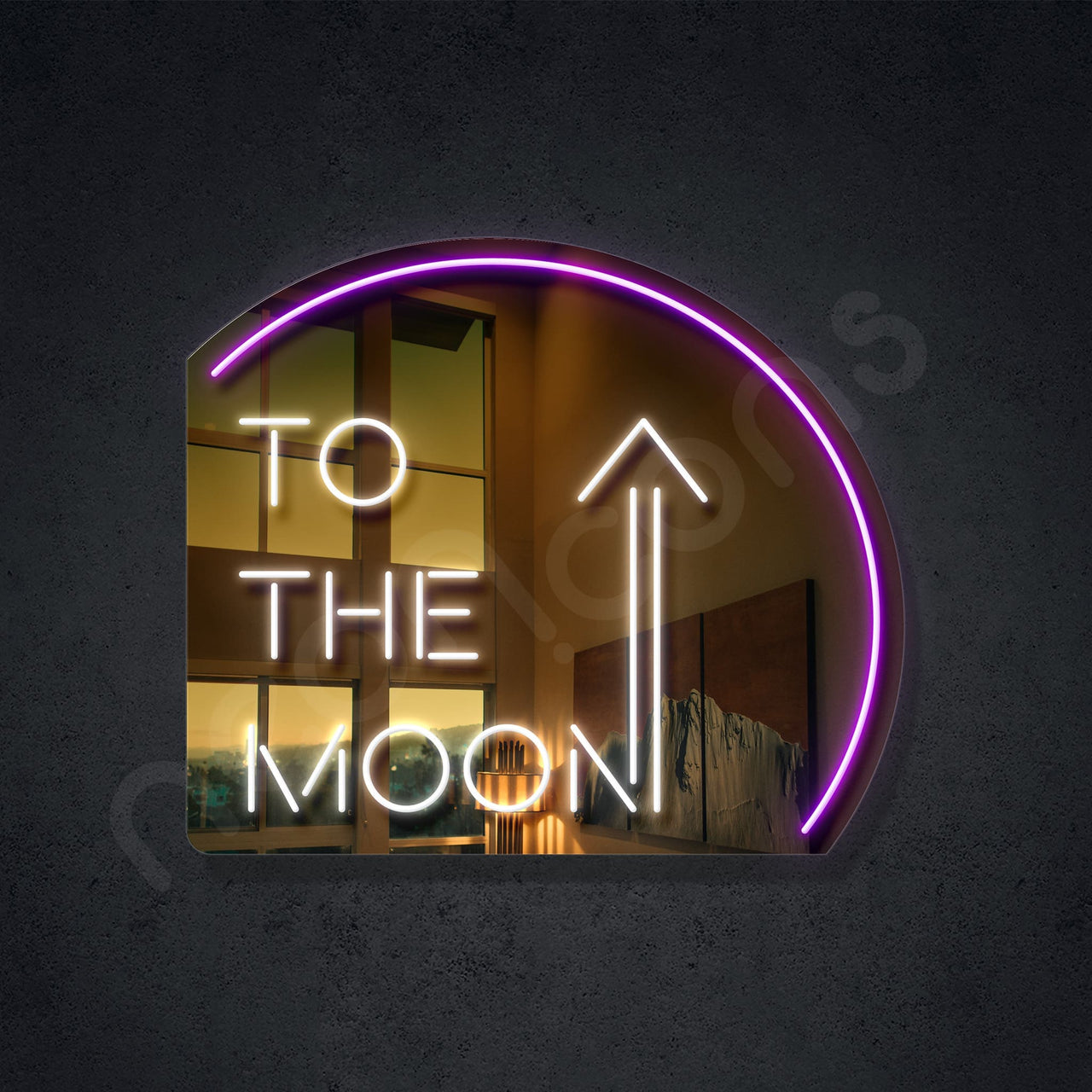 "To The Moon" LED Neon x Acrylic Mirror 60cm (2ft) / Purple & White / LED Neon x Acrylic Mirror by Neon Icons