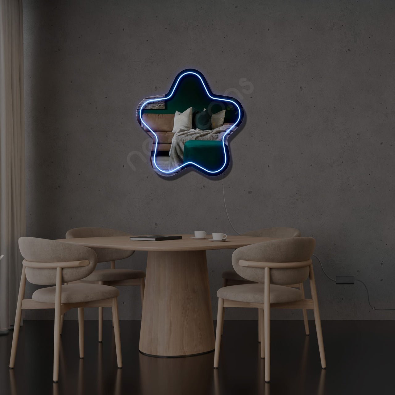 "Wavy" LED Neon x Acrylic Mirror by Neon Icons