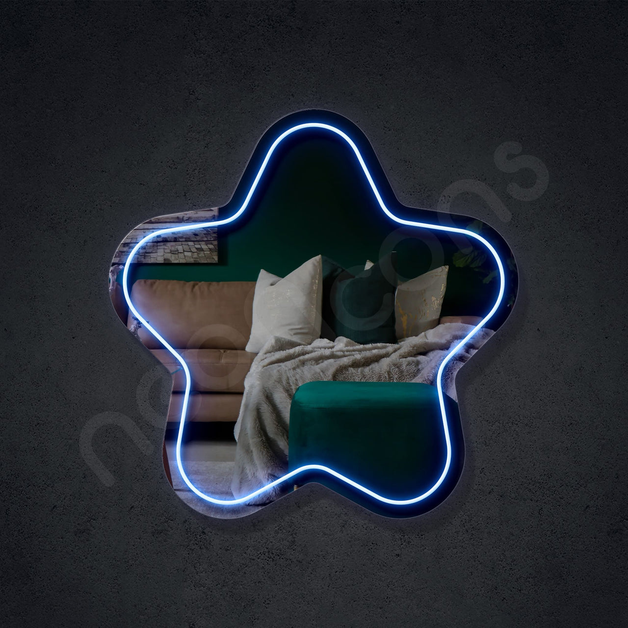 "Wavy" LED Neon x Acrylic Mirror 60cm (2ft) / Blue / LED Neon x Acrylic Mirror by Neon Icons