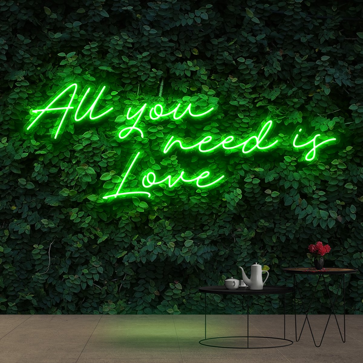 "All You Need Is Love" Neon Sign 90cm (3ft) / Green / Cut to Shape by Neon Icons