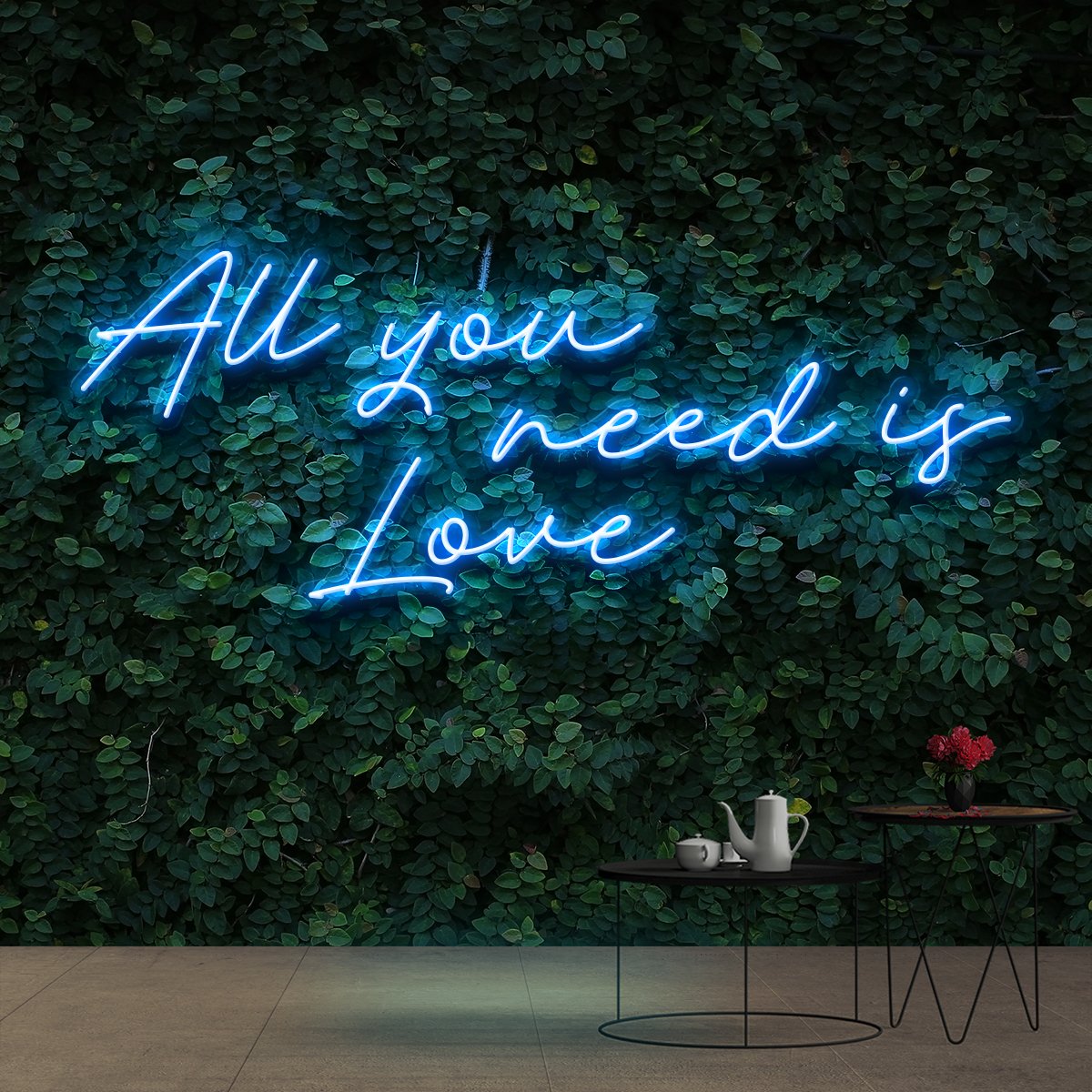 "All You Need Is Love" Neon Sign 90cm (3ft) / Ice Blue / Cut to Shape by Neon Icons