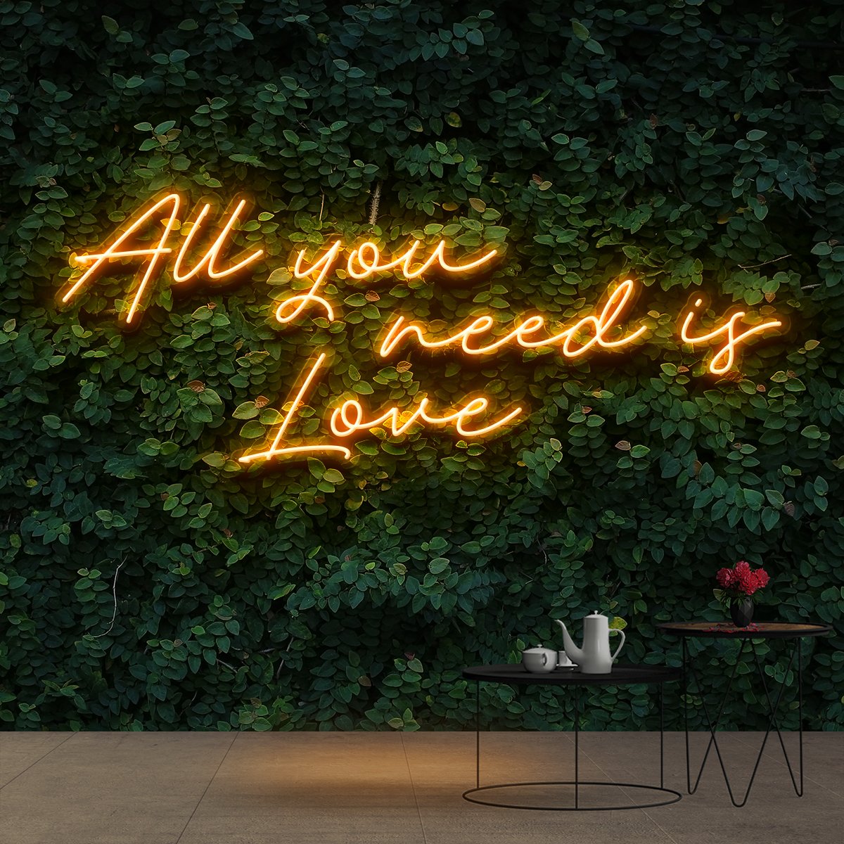 "All You Need Is Love" Neon Sign 90cm (3ft) / Orange / Cut to Shape by Neon Icons