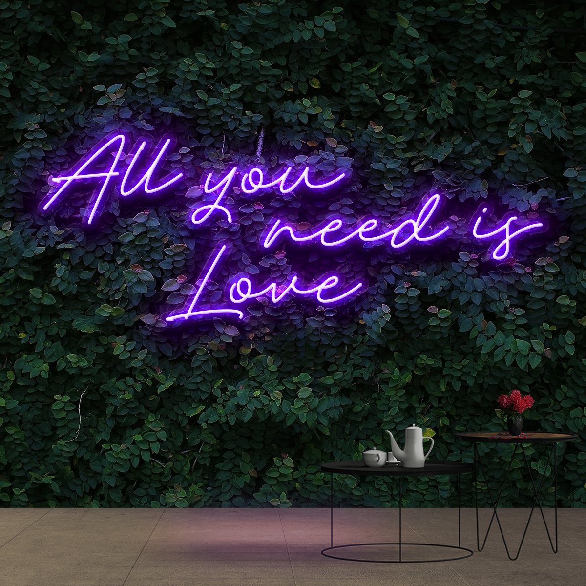"All You Need Is Love" Neon Sign 90cm (3ft) / Purple / Cut to Shape by Neon Icons