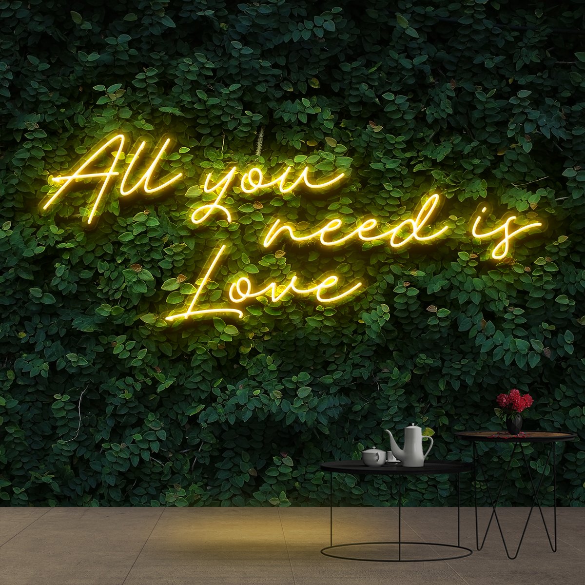 "All You Need Is Love" Neon Sign 90cm (3ft) / Yellow / Cut to Shape by Neon Icons