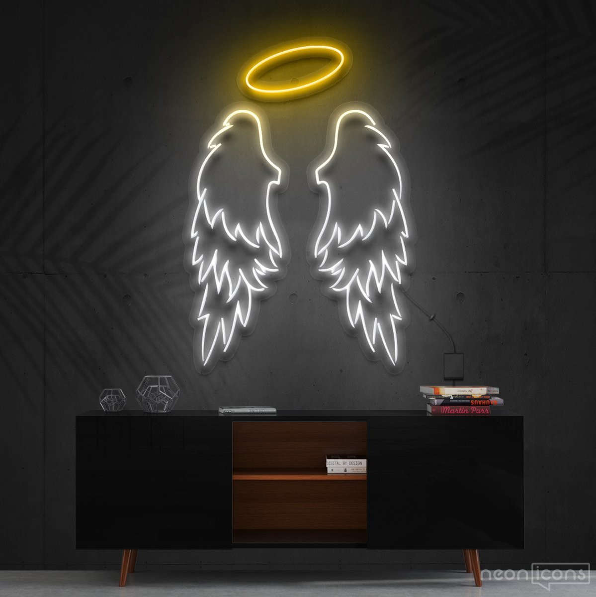 "Angel Wings" Multicolour Neon Sign 90cm (3ft) / Yellow / Cut to Shape by Neon Icons