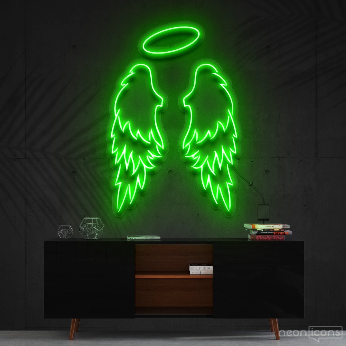 "Angel Wings" Neon Sign 90cm (3ft) / Green / Cut to Shape by Neon Icons