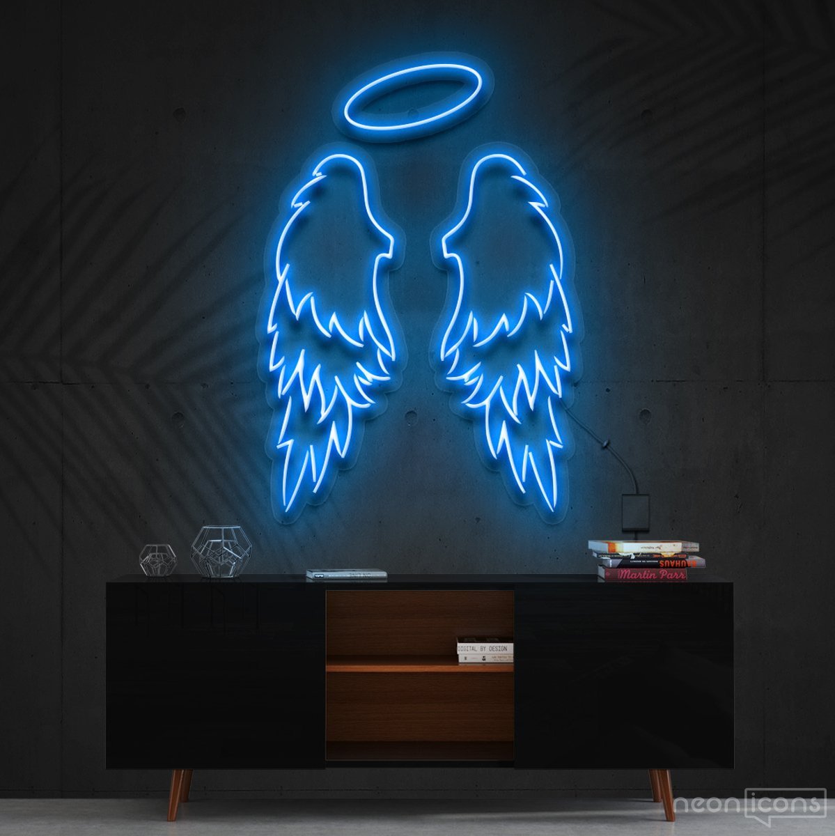 "Angel Wings" Neon Sign 90cm (3ft) / Ice Blue / Cut to Shape by Neon Icons