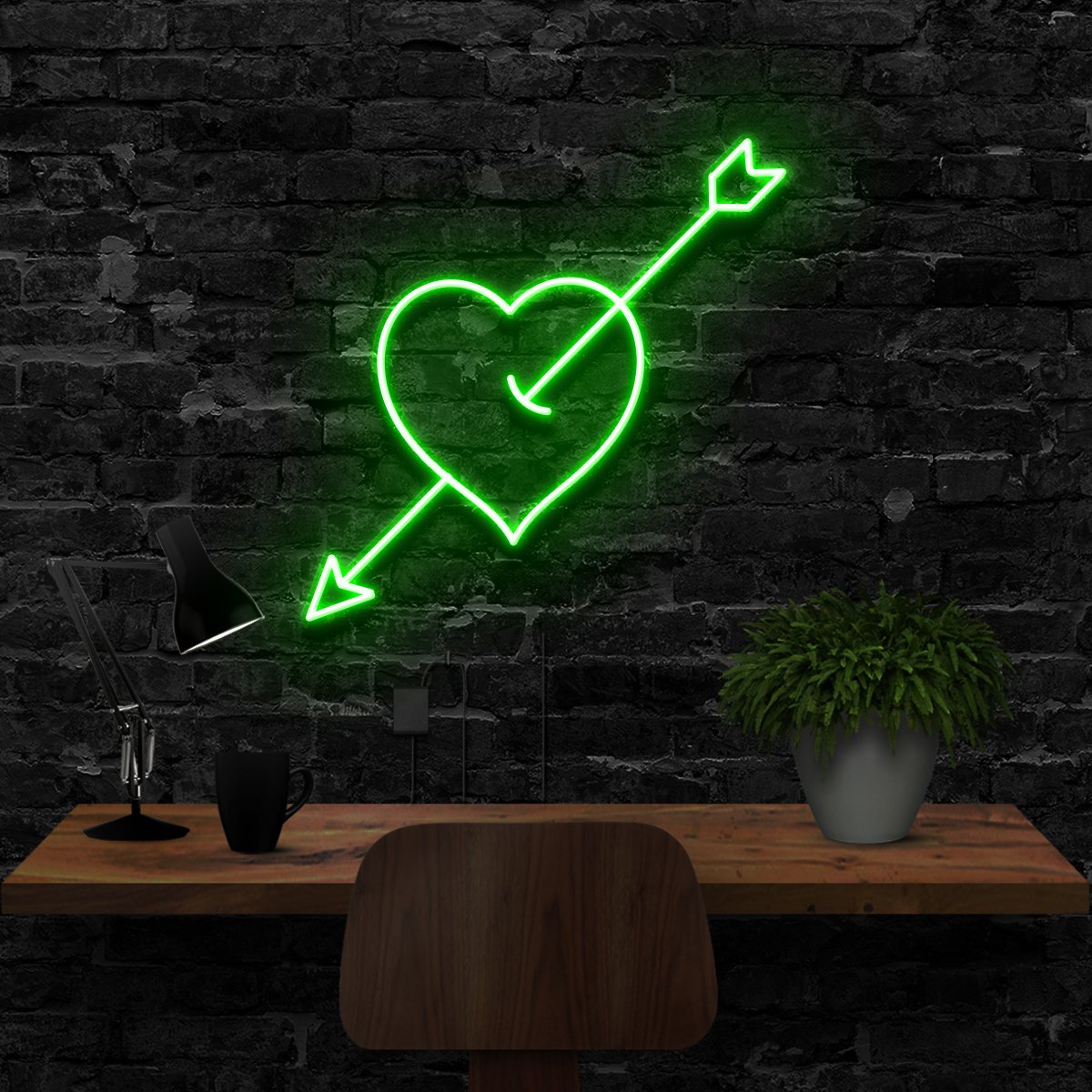"Arrow Through The Heart" Neon Sign 40cm (1.3ft) / Green / LED Neon by Neon Icons