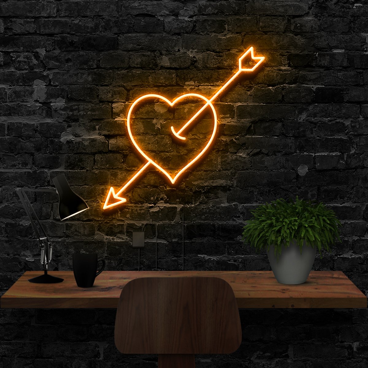 "Arrow Through The Heart" Neon Sign 40cm (1.3ft) / Orange / LED Neon by Neon Icons