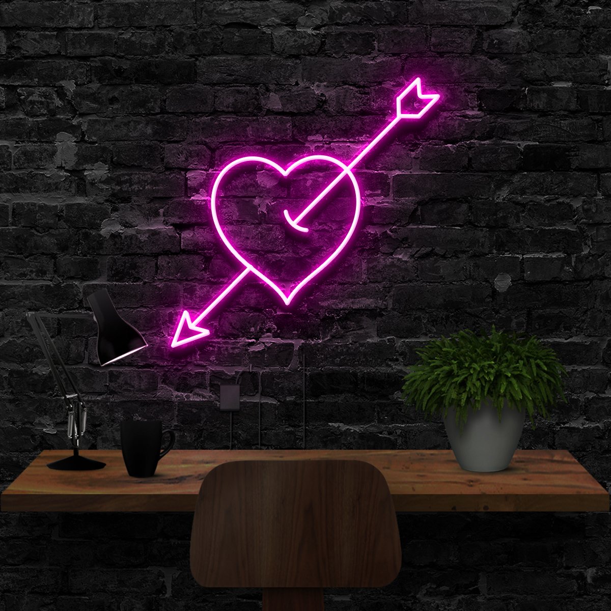 "Arrow Through The Heart" Neon Sign 40cm (1.3ft) / Pink / LED Neon by Neon Icons