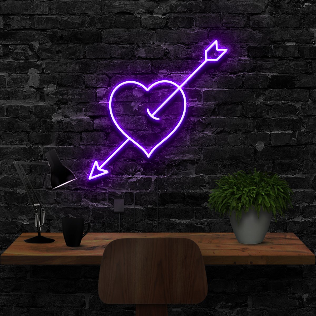 "Arrow Through The Heart" Neon Sign 40cm (1.3ft) / Purple / LED Neon by Neon Icons