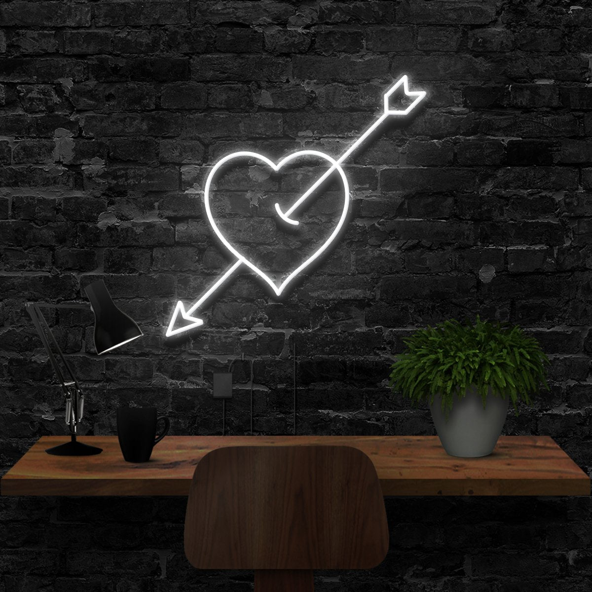"Arrow Through The Heart" Neon Sign 40cm (1.3ft) / White / LED Neon by Neon Icons