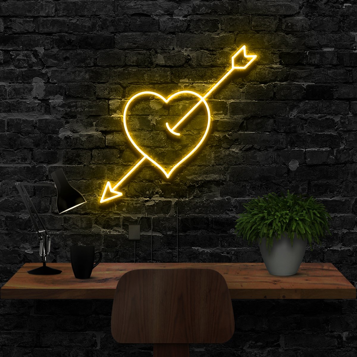 "Arrow Through The Heart" Neon Sign 40cm (1.3ft) / Yellow / LED Neon by Neon Icons