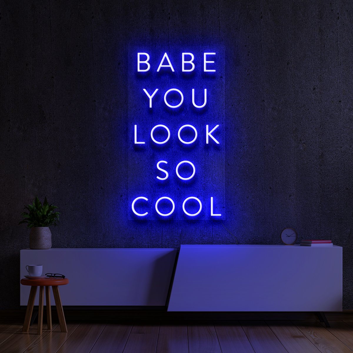 "Babe You Look So Cool" Neon Sign 60cm (2ft) / Blue / LED Neon by Neon Icons