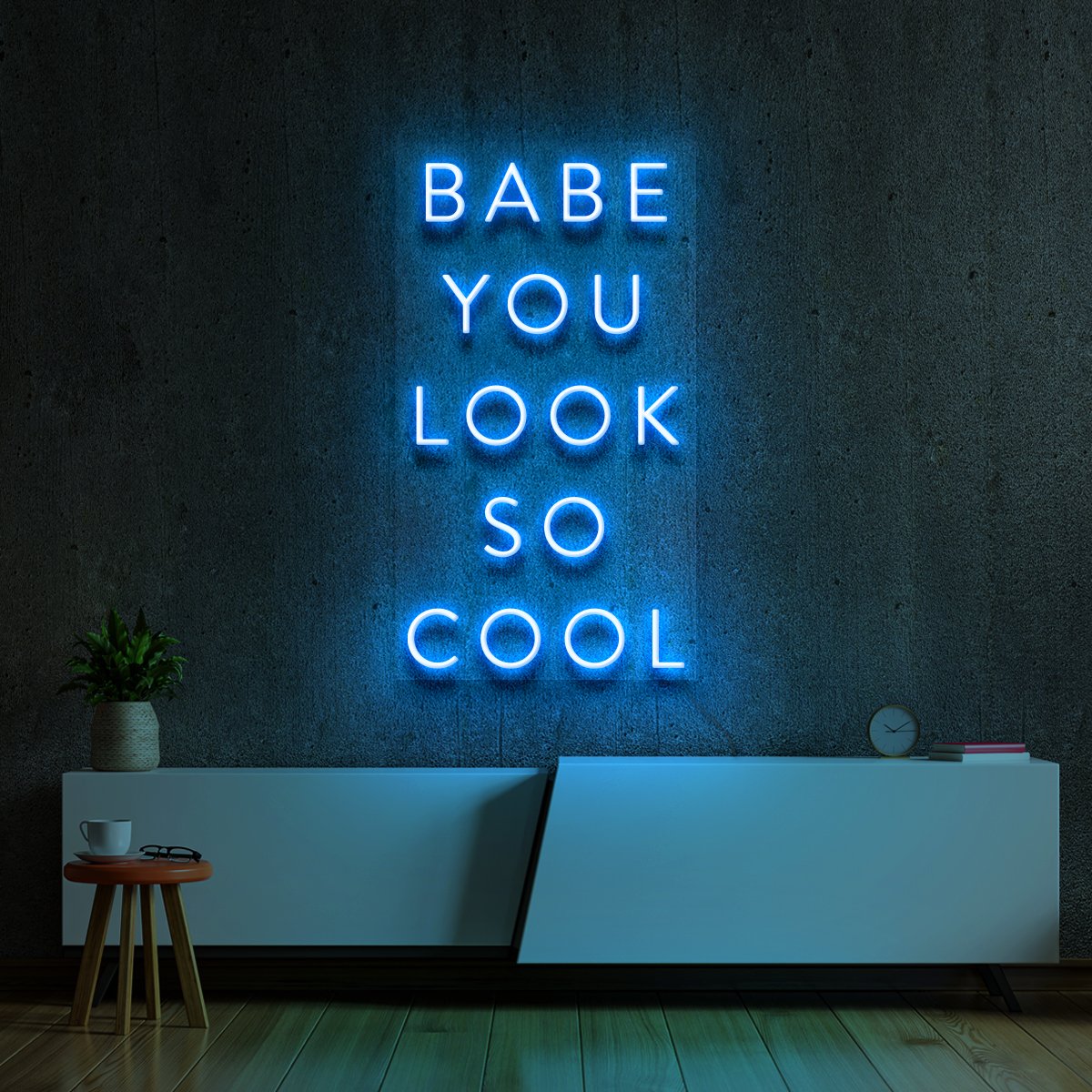 "Babe You Look So Cool" Neon Sign 60cm (2ft) / Ice Blue / LED Neon by Neon Icons