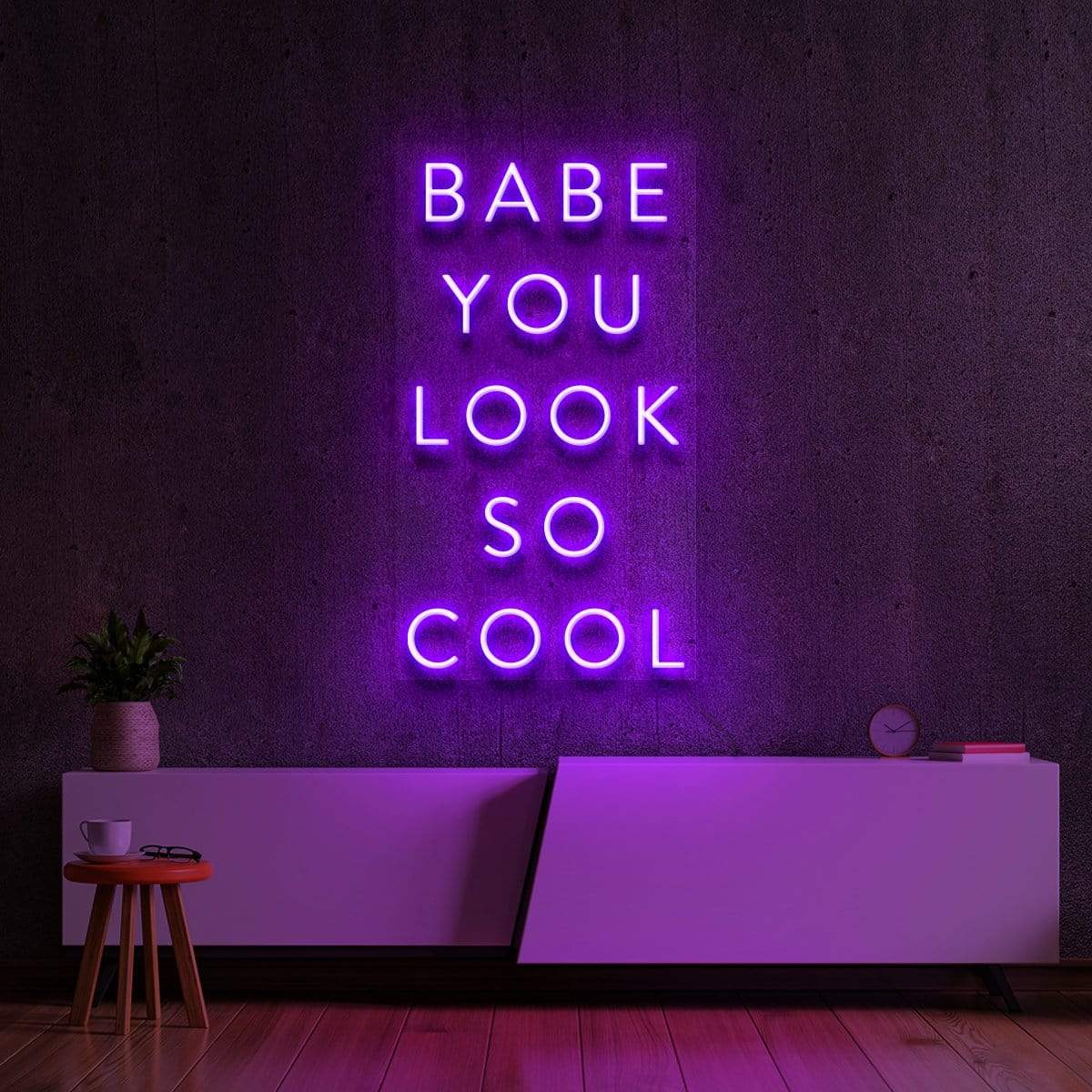 "Babe You Look So Cool V2" Neon Sign 60cm (2ft) / Purple / LED Neon by Neon Icons