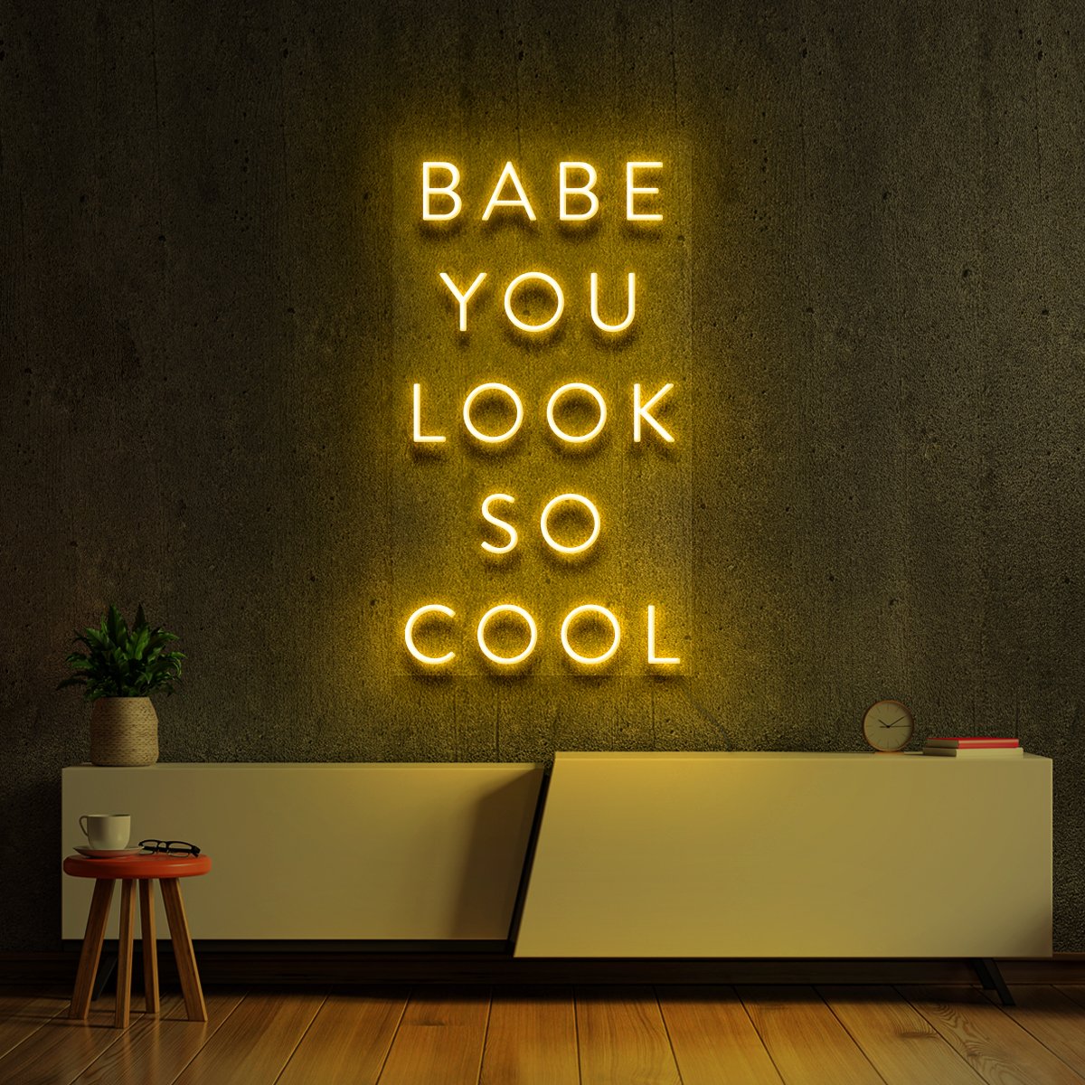 "Babe You Look So Cool" Neon Sign 60cm (2ft) / Yellow / LED Neon by Neon Icons