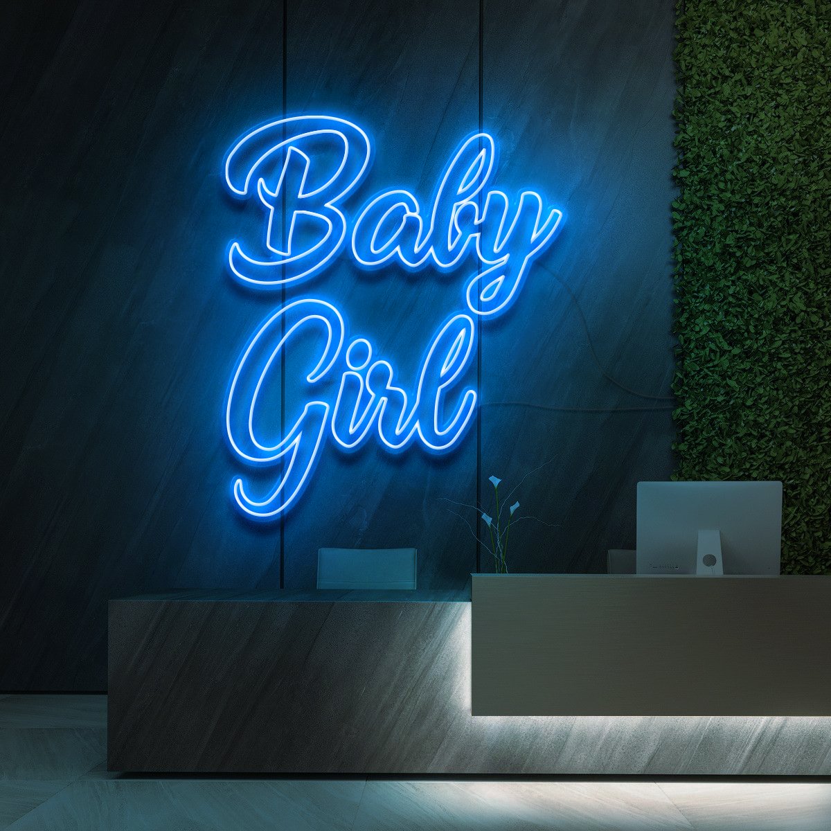 "Baby Girl" Neon Sign for Beauty Salons & Cosmetic Studios 90cm (3ft) / Ice Blue / LED Neon by Neon Icons