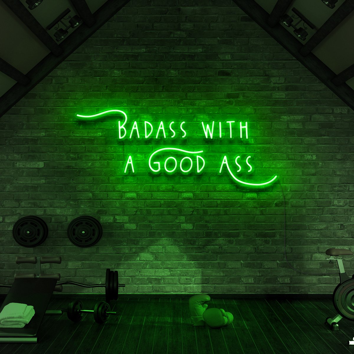 "Badass With a Good Ass" Neon Sign for Gyms & Fitness Studios 90cm (3ft) / Green / LED Neon by Neon Icons