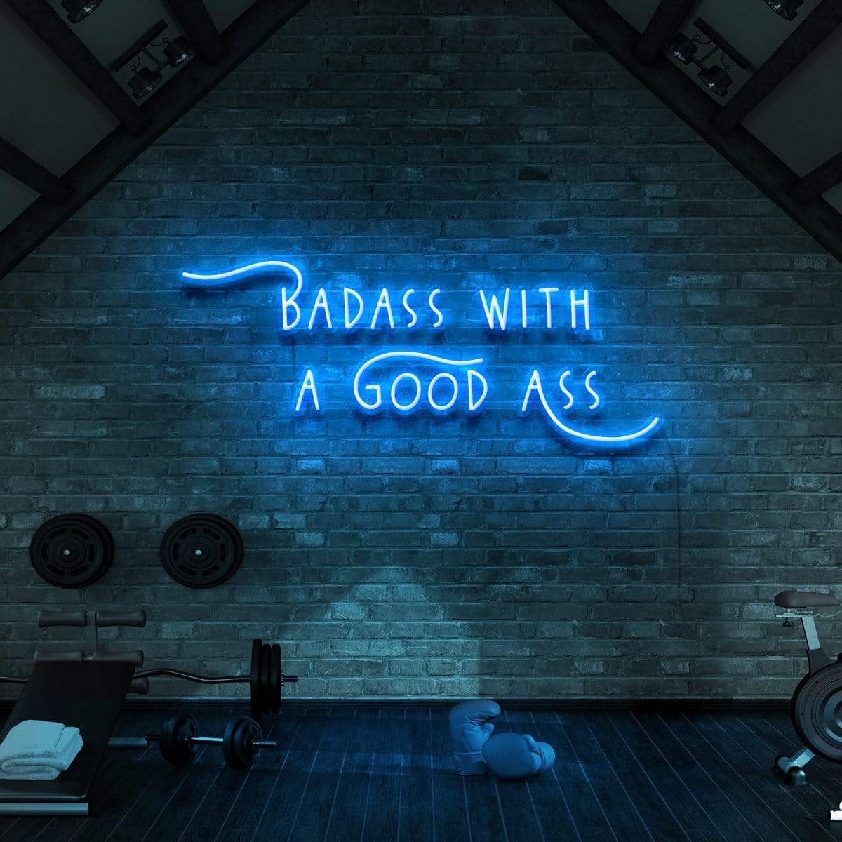 "Badass With a Good Ass" Neon Sign for Gyms & Fitness Studios 90cm (3ft) / Ice Blue / LED Neon by Neon Icons