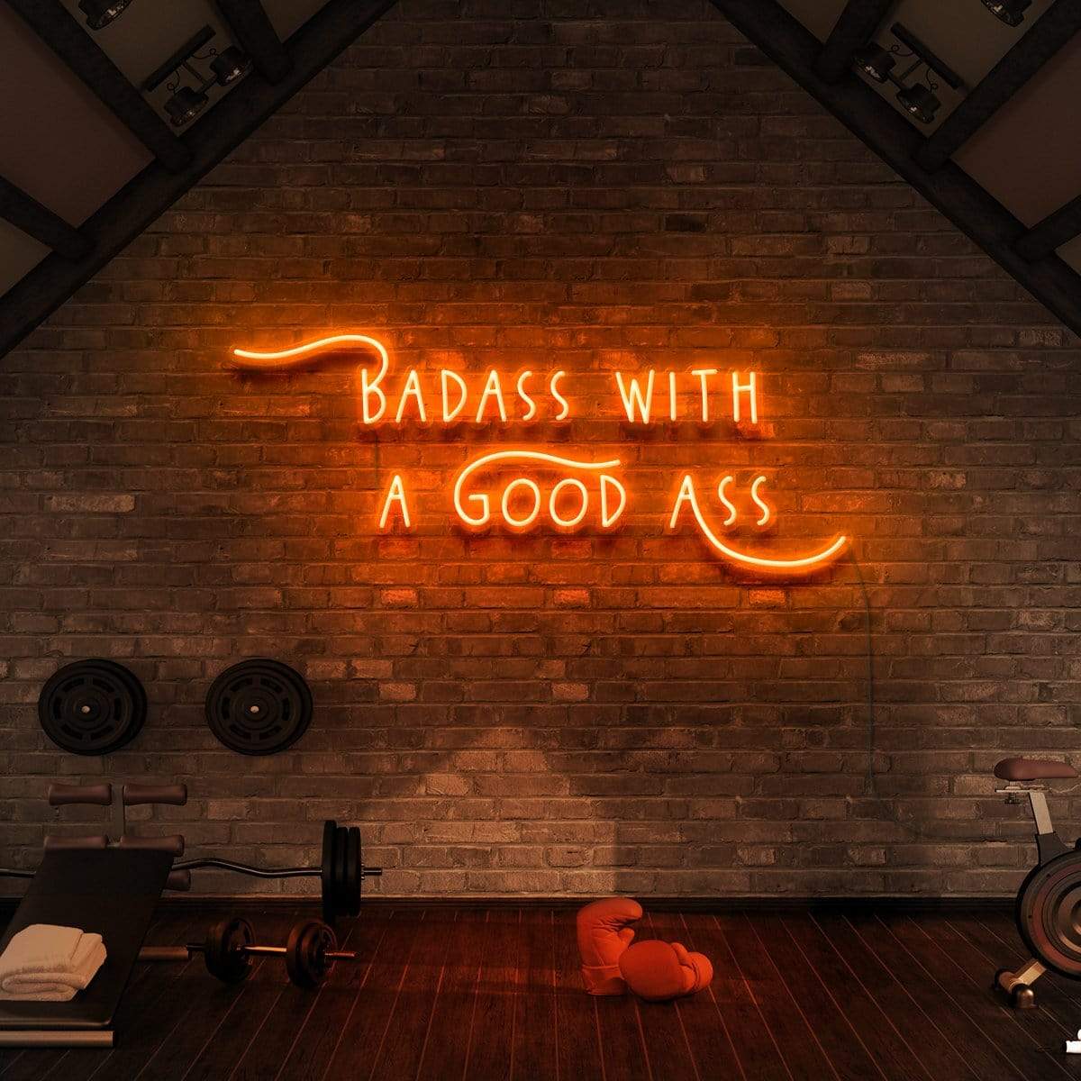 "Badass With a Good Ass" Neon Sign for Gyms & Fitness Studios 90cm (3ft) / Orange / LED Neon by Neon Icons