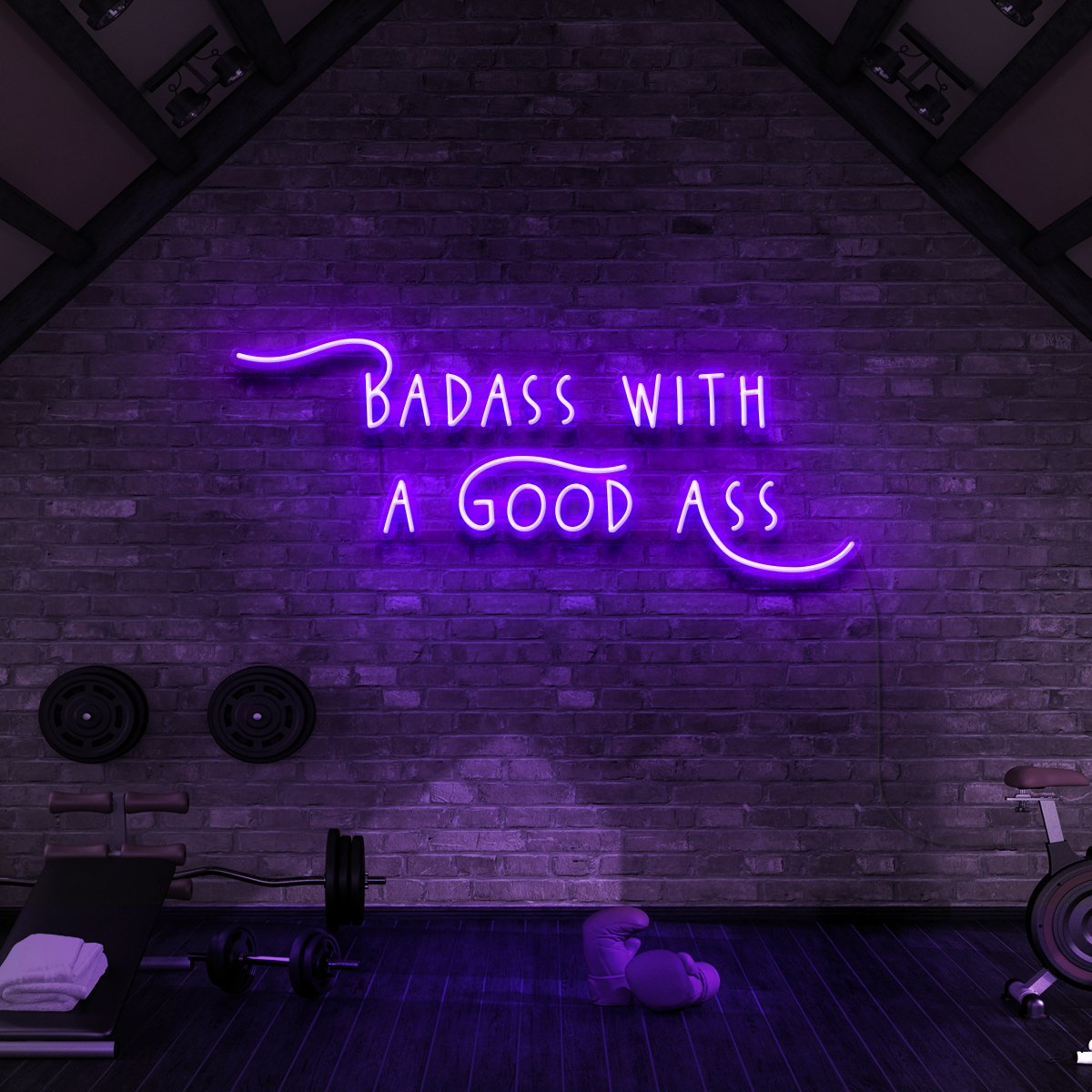 "Badass With a Good Ass" Neon Sign for Gyms & Fitness Studios 90cm (3ft) / Purple / LED Neon by Neon Icons