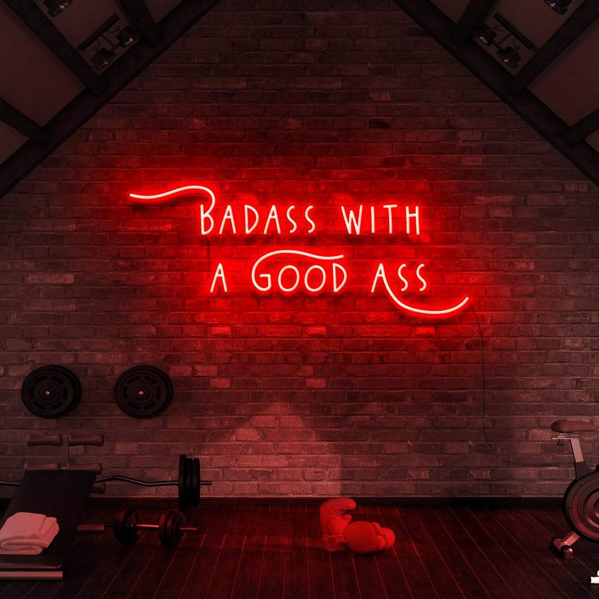 "Badass With a Good Ass" Neon Sign for Gyms & Fitness Studios 90cm (3ft) / Red / LED Neon by Neon Icons