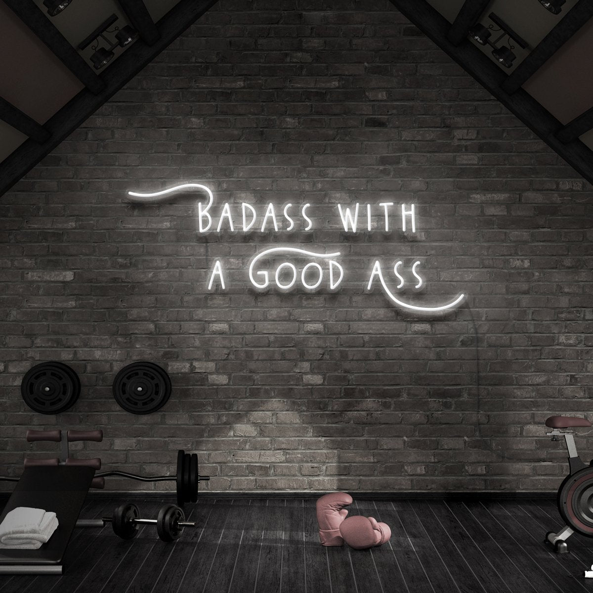 "Badass With a Good Ass" Neon Sign for Gyms & Fitness Studios 90cm (3ft) / White / LED Neon by Neon Icons
