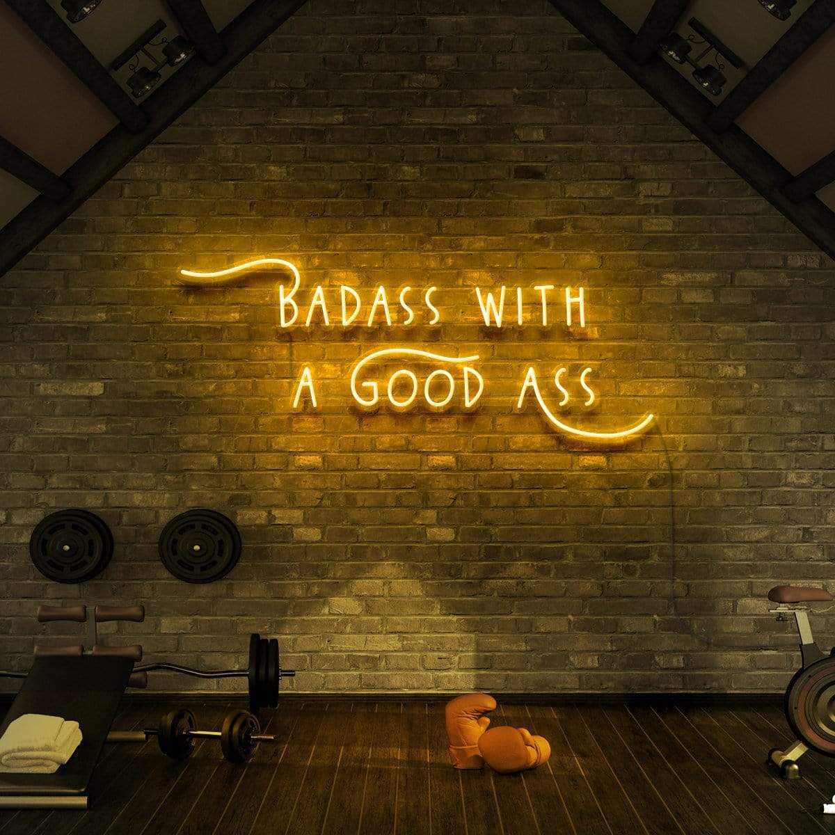 "Badass With a Good Ass" Neon Sign for Gyms & Fitness Studios 90cm (3ft) / Yellow / LED Neon by Neon Icons