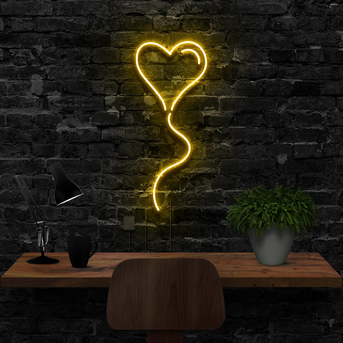 "Balloon Heart" Neon Sign 40cm (1.3ft) / Yellow / LED Neon by Neon Icons