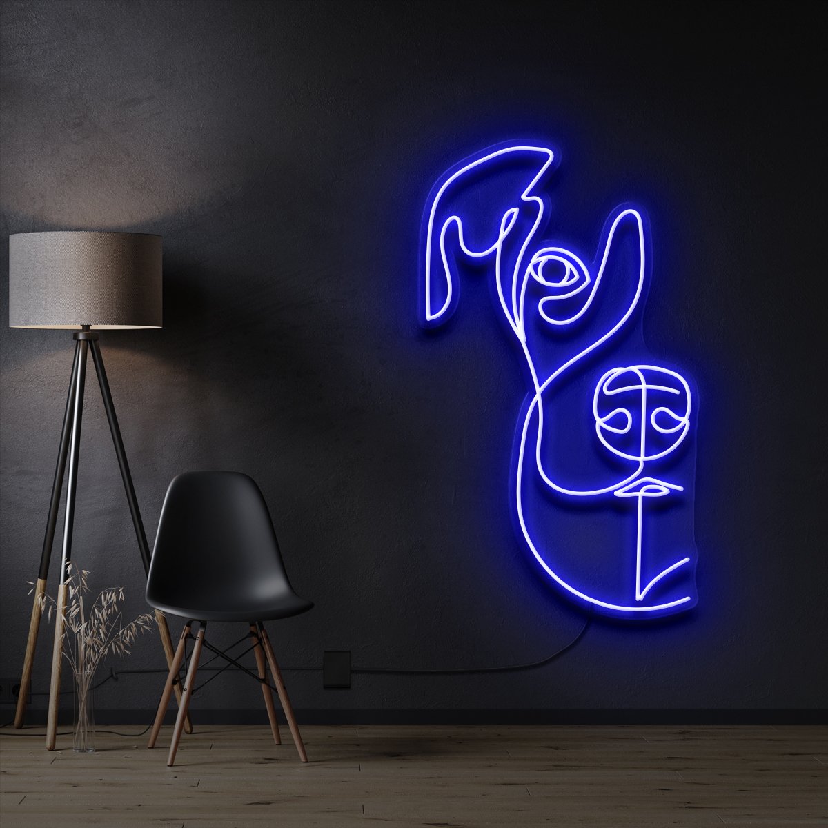 "Beagle Line Art" Pet Neon Sign 60cm / Blue / Cut to Shape by Neon Icons