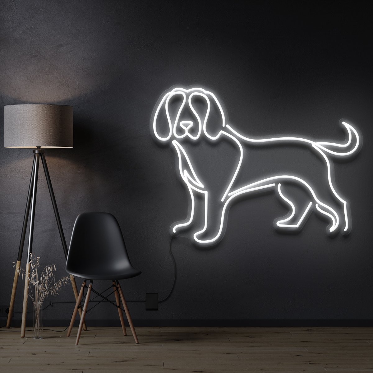 "Beagle" Pet Neon Sign 60cm / White / Cut to Shape by Neon Icons