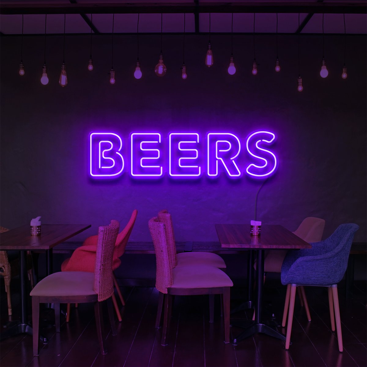 "Beers" Neon Sign for Bars & Restaurants 60cm (2ft) / Purple / LED Neon by Neon Icons