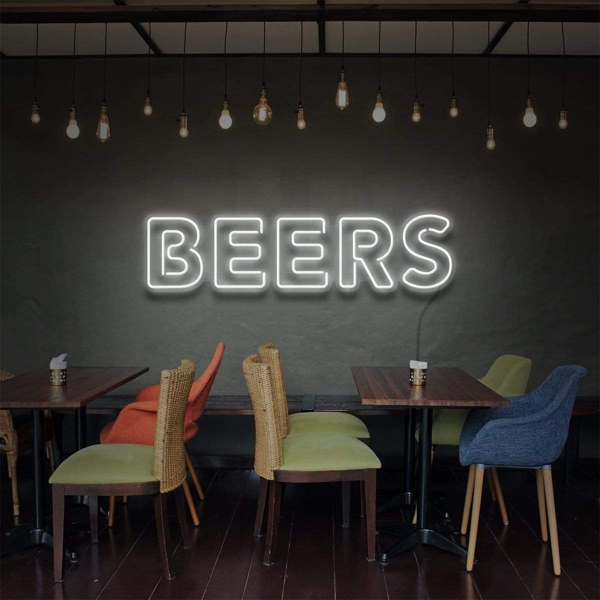 "Beers" Neon Sign for Bars & Restaurants 60cm (2ft) / White / LED Neon by Neon Icons